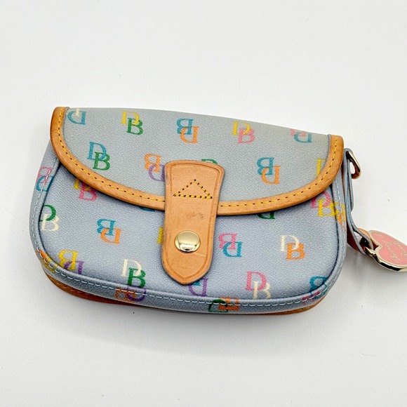 Dooney & Bourke Handbags - Dooney & Bourke Rainbow Monogram Blue Coated Canvas Wristlet Pouch